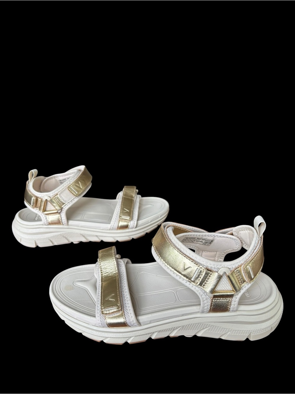 Vionic Walk Max Wanderer Sandals Shoe Size 10 Gold Leather Beige Fabric Excellen